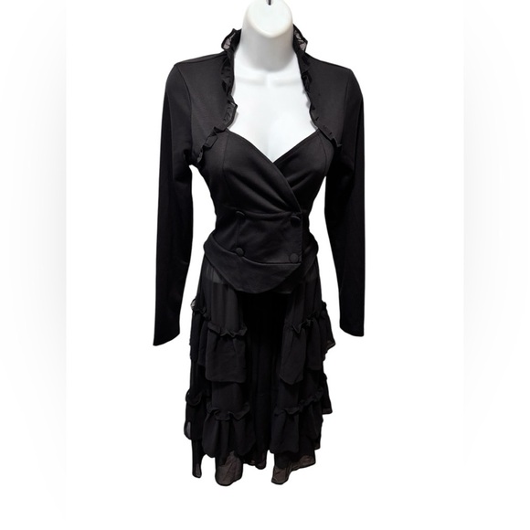 Hot Topic Black Sweetheart Double-Breasted Tiered Ruffle Jacket S Steampunk Goth - Picture 3 of 12